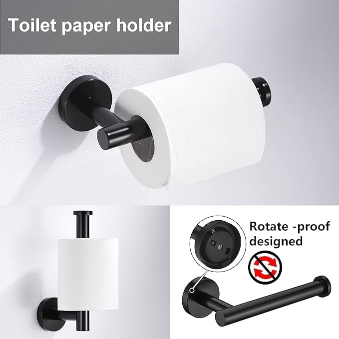 10Pieces Matte Black Bathroom Hardware Accessories Set Hand Towel Ring 16 inch - Image 4