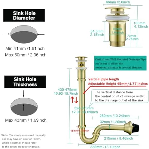 Brass P Trap with Pop Up Drain Stopper With Overflow, U-Shape 1 1/4 Slip Joint - Image 2