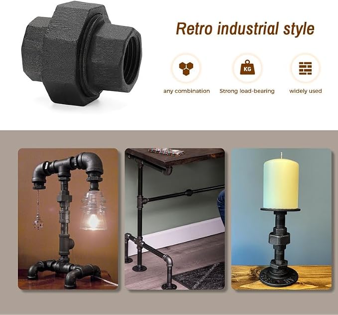 3/4" Black Pipe Fittings Union Home Expert 4 Pack | Malleable Cast Iron Pipe - Image 4