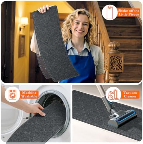 Stair Treads for Wooden Steps 4 PCS, Non Slip Rugs Dark Grey - Image 5