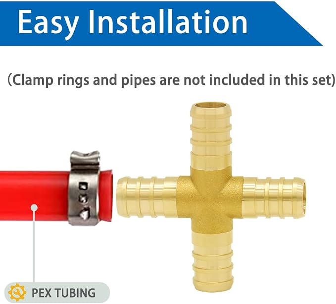 Hooshing 1/2 Inch Pex Fitting 4 Ways Brass Crimp Pipe Fitting - Image 3