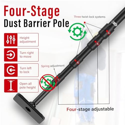 10FT Dust Barrier Poles 2 Pack, Spring Loaded Dust Barrier Poles - Image 3