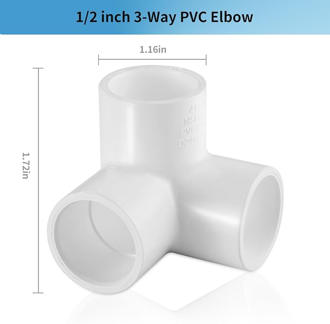 LESSO 10 Pack PVC Pipe Fittings, 1/2 inch Tee Elbow 3-Way, Side Outlet Ell | - Image 2