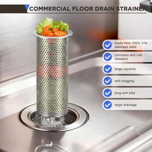 2 Pcs Commercial Floor Drain Strainer Perforated Cylindrical Mesh 316 Stainless - Image 3