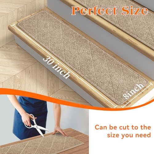 Stair Treads for Wooden Steps 4 PCS Non Slip Stair Rugs Khaki - Image 3
