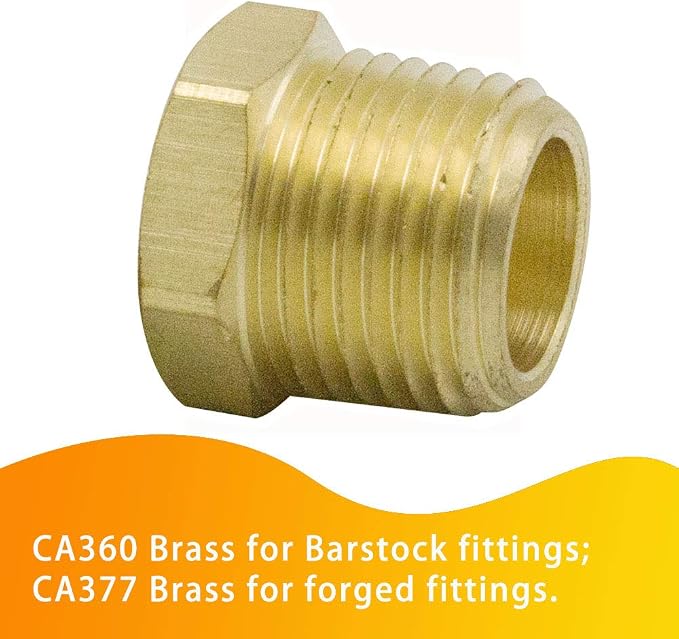 Brass Pipe Fitting Hex Bushing 1/2" NPT Male to 3/8" NPT Female Adapter 1200psi - Image 3