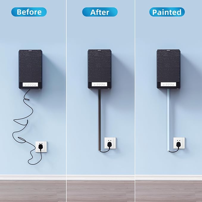 Yecaye 128in Mini Cord Hider, On-Wall Cord Cover, W0.5in H0.31in, Cable - Image 4