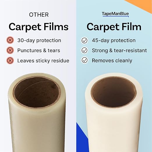 TapeManBlue Carpet Protection Film 36" x 200' roll, Self Adhesive Plastic - Image 4