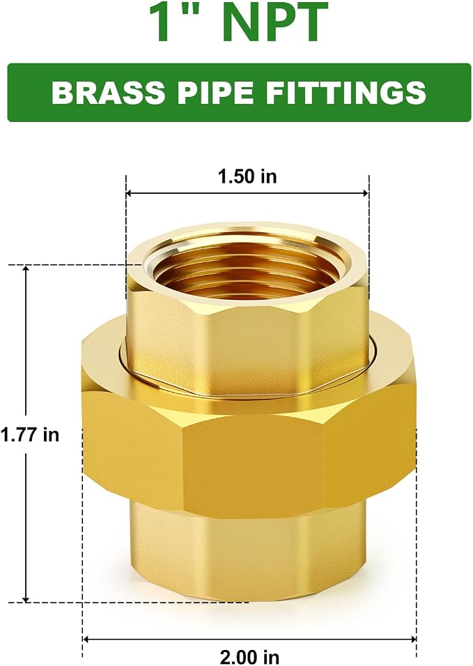 1PCS Brass Union，1" NPT Female x 1" NPT Female Brass Pipe Fitting - Image 2