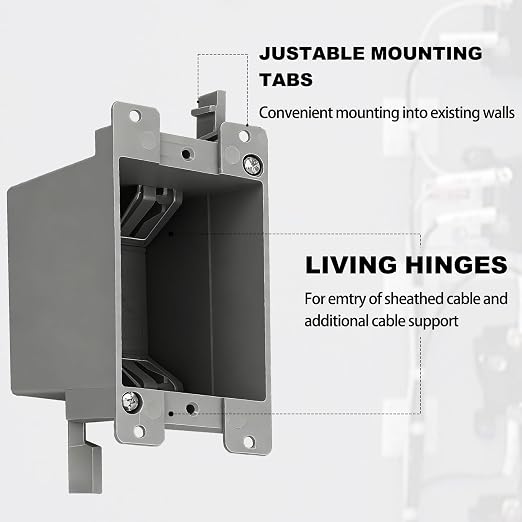 1 Gang Old Work Electrical Box, UL Listed Non-Metallic PVC Switch & Outlet Box - Image 3