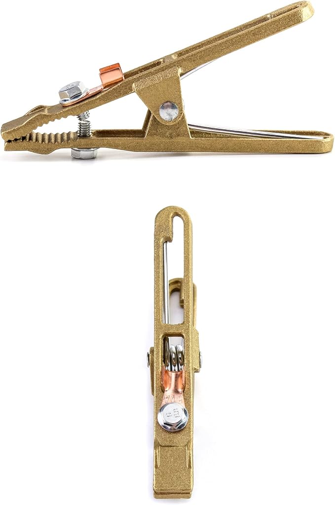 QWORK Brass A-Shape Earth Clamps, 2 Pack 260A Ground Welding Copper Grip Clip - Image 2