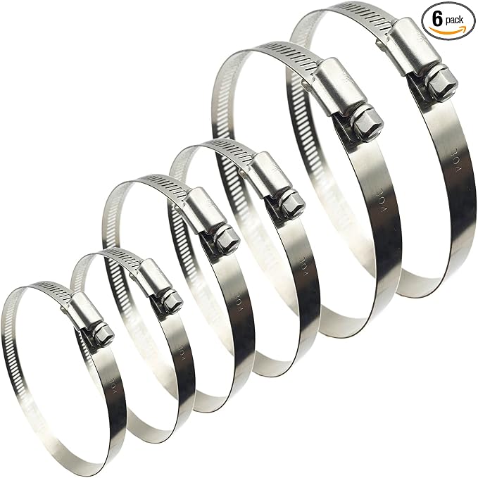 3" 4” 5" Adjustable 304 Stainless Steel Duct Clamps | Hose Clamps Assortment Kit by EesTeck