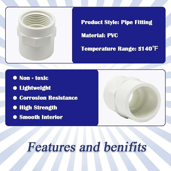 2PCS 1-1/2 Inch Female Thread White PVC Fittings 2-Way PVC Pipe Coupling - Image 3