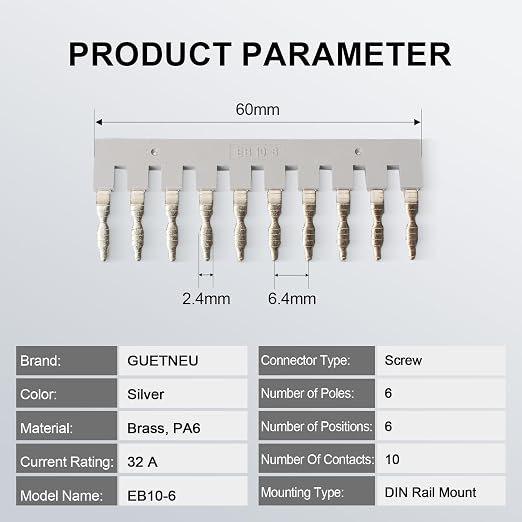 10Pcs EB10-6 Terminal Bridge Connector, DIN Rail Side Plug-in Block | Terminal - Image 4