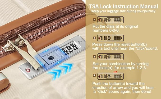 Luggage Sets 3 Piece with TSA Lock Hardside PC+ABS Carry On Suitcase with YKK - Image 4