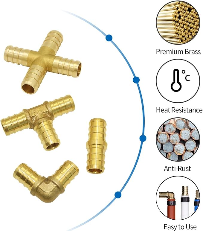 Hooshing 20 Pack 1/2" PEX Fitting Combo, Cross Set | Heavy Duty Brass Barb - Image 2