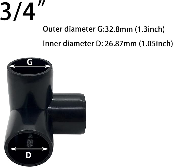3/4“ Tee PVC Fitting 3 Way Elbow Connector, Furniture Grade 90 Degree Elbow - Image 2