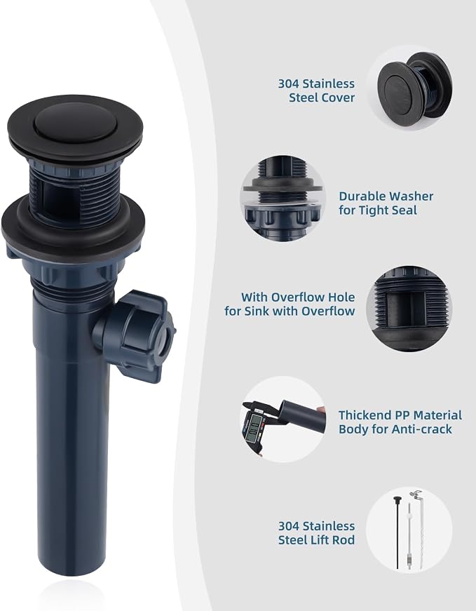 2PCS Bathroom Sink Drain with Lift Rod, Universal Fit, Oil Rubbed Bronze - Image 4