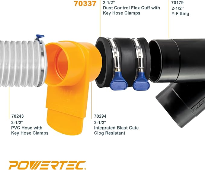 POWERTEC 70337-P6 2-1/2" Dust Control Flex Cuff w/Adjustable Key Hose Clamps - Image 2