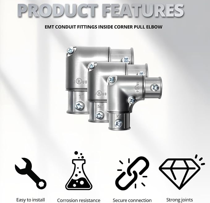 3/4" 90 Degree Inside Corner Pull-Elbow, EMT Fitting, 20 Pack | Zinc Die-Cast - Image 5