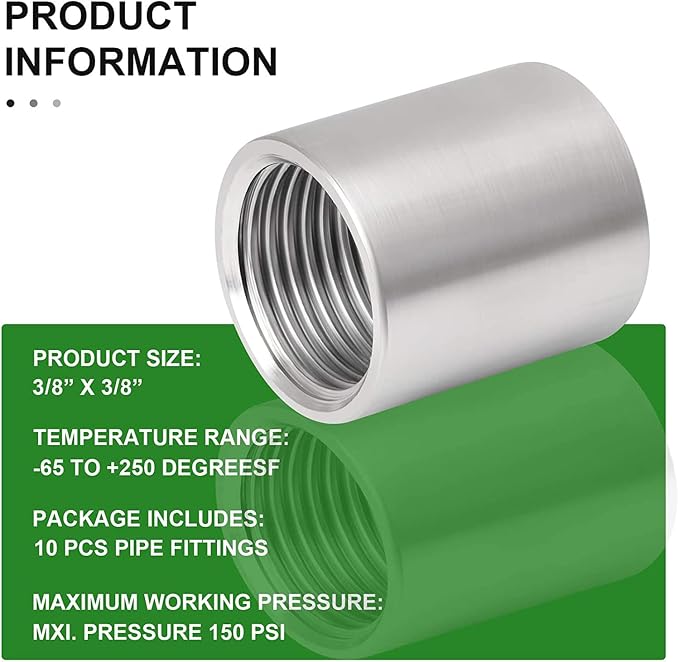 10PCS 304 Stainless Steel Cast Pipe Fitting, 3/8" x 3/8" NPT Female Threaded - Image 6