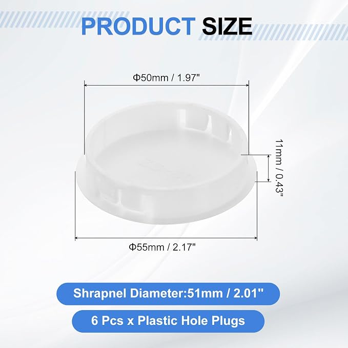 uxcell 6Pcs Plastic Hole Plugs, 50mm Flush Type Panel Plugs, Round Snap - Image 2