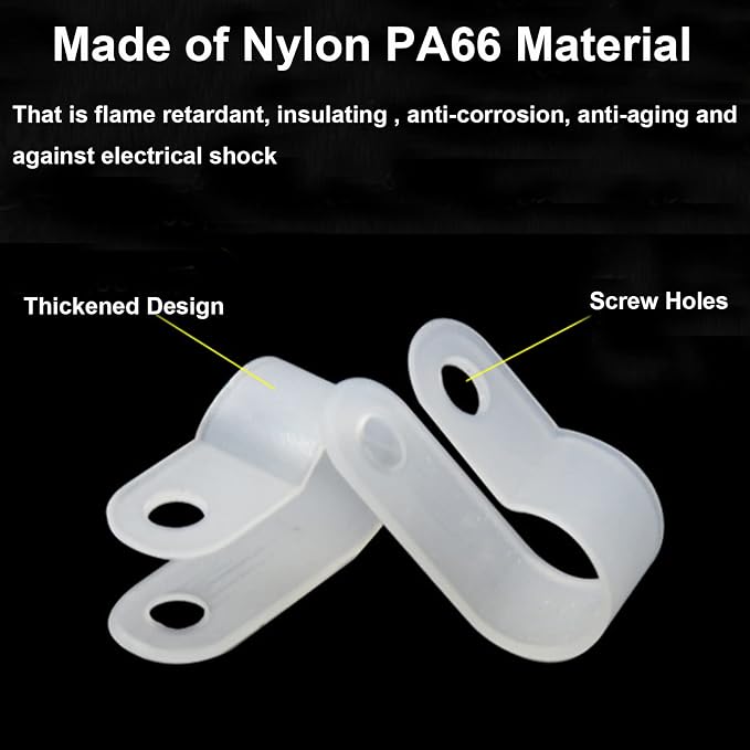 100Pcs White Nylon R-Type Cable Clamps, 3/4 Inch Wire Organizer | Nylon durable - Image 3