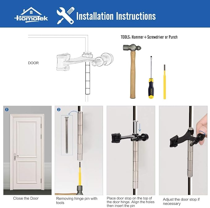 HOMOTEK 36 Pack Hinge Pin Black Door Stopper, Adjustable Deluxe Heavy Duty Door - Image 4