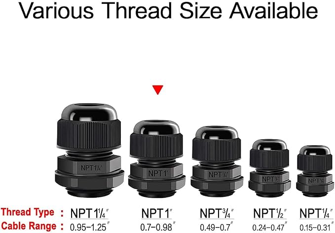 5 Pack NPT 1" Cable Glands Waterproof Adjustable 18-25mm Cable Connectors Black - Image 5