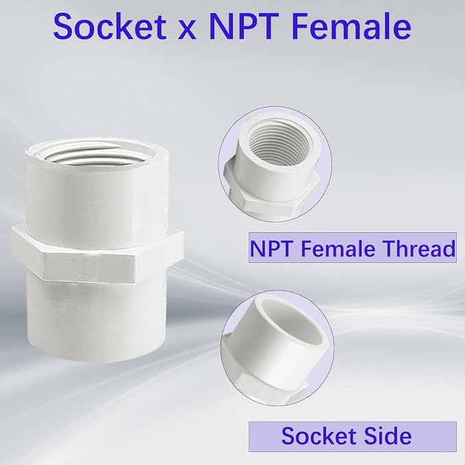 10Pcs White PVC Pipe Fitting, 1 inch NPT Female Thread PVC Pipe Fitting Adapter - Image 2
