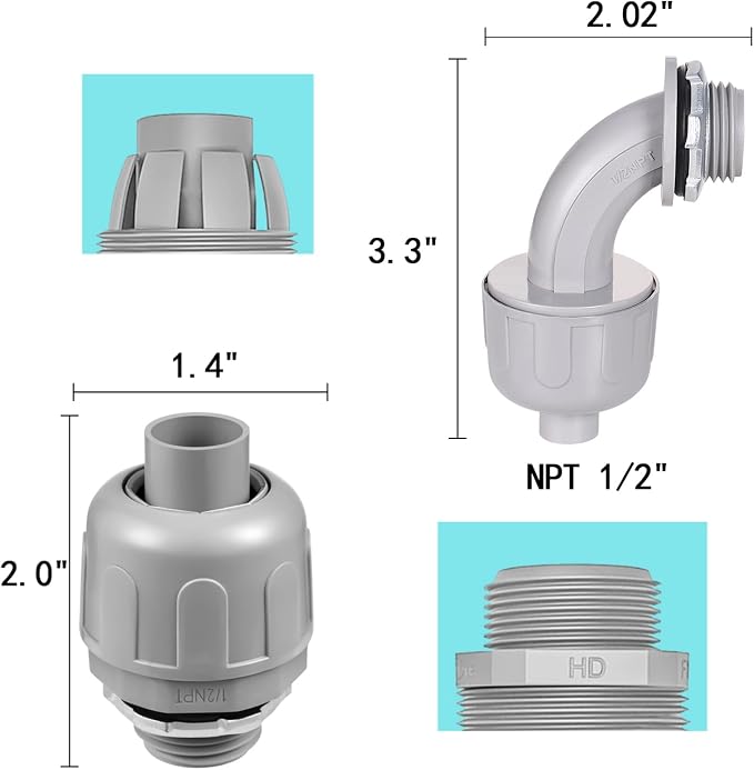 32 Pack Kit 1/2" NPT Liquid Tight Connector Conduit Fitting UL PVC | UV - Image 2