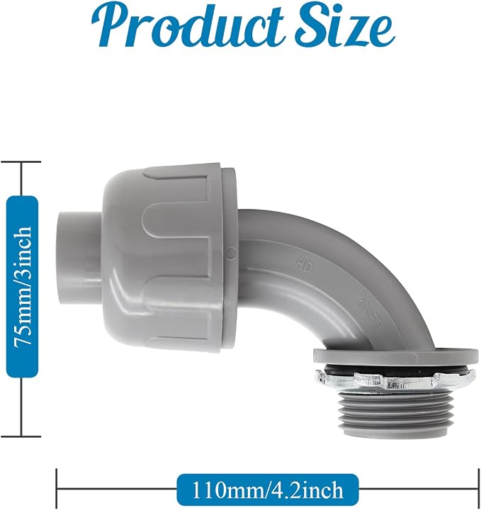 2Pcs 1 Inch NPT Liquid Tight Connector | Nonmetallic, 90 Degree, Electrical - Image 2