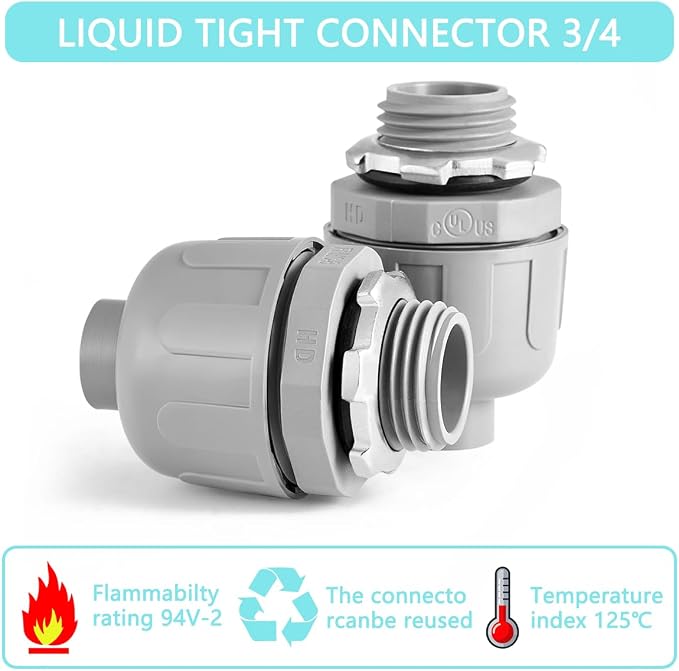 16-Pack 3/4" NPT Liquid Tight Connector Conduit Fitting UL PVC Straight | UV - Image 4