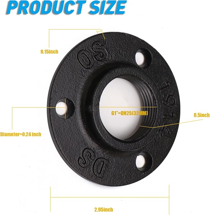 3/4" Antirust Black Floor Flange, 4 Pack Malleable iron Pipe Fittings - Image 2