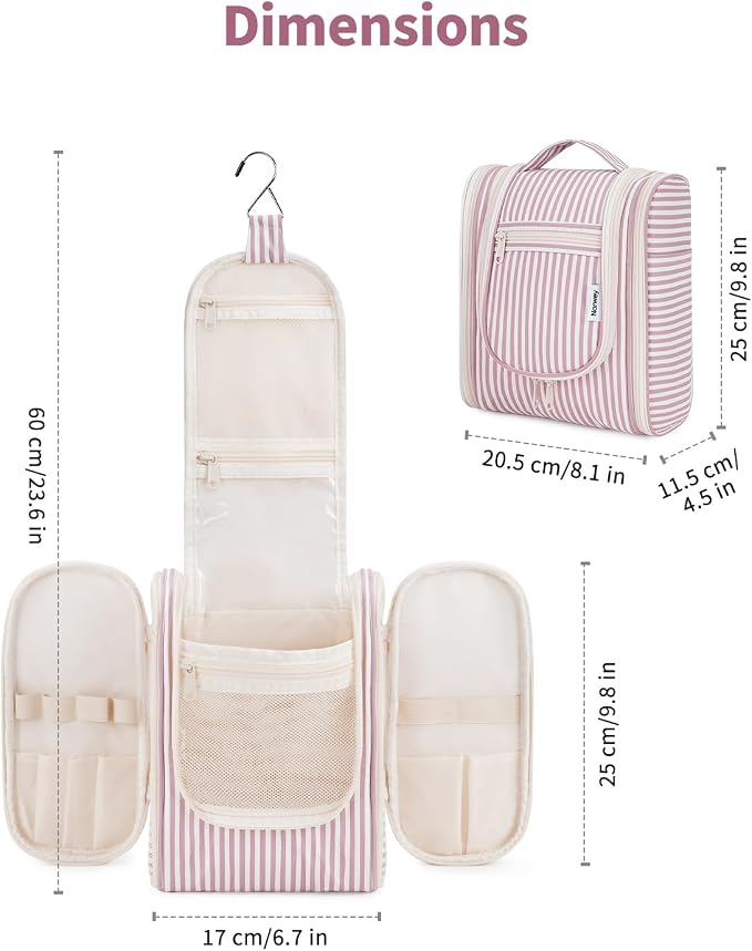 Narwey Small Striped Hanging Travel Toiletry Bag - Image 4