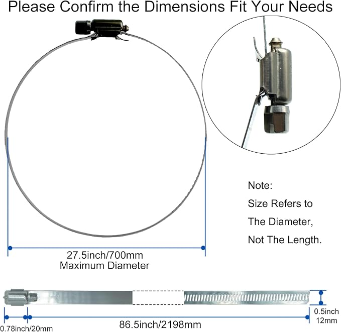 4Pcs 27.5-Inch/700mm Large Hose Clamps Stainless Steel | Adjustable Worm Gear - Image 2