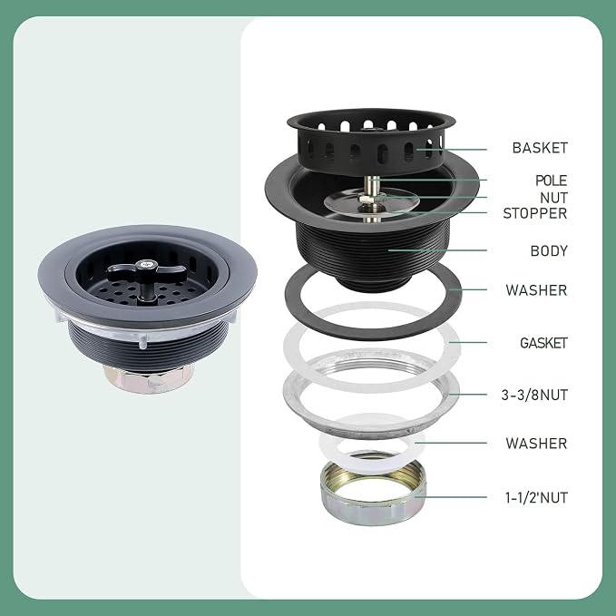 Black Kitchen Sink Drain Assembly - Image 5