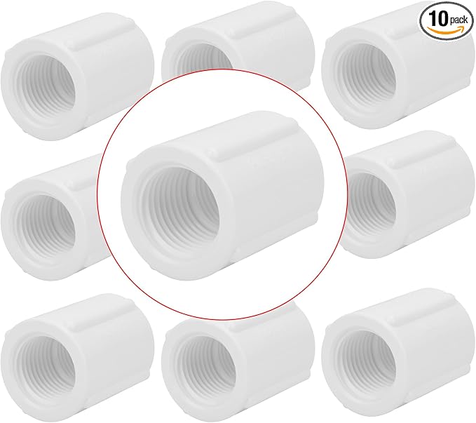 10Pack 1/2" Double Female Thread PVC Pipe Coupling Adapter Pipe Fitting by Lswteiz