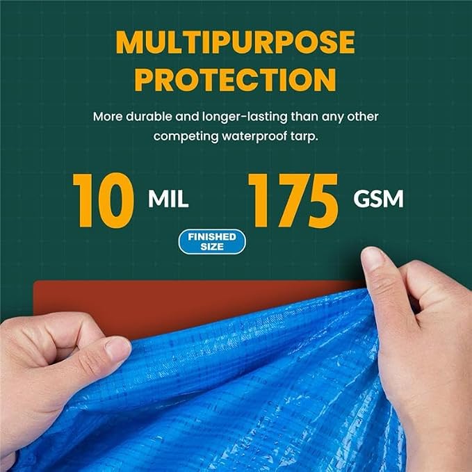 Tarp Cover Brown/Black Heavy Duty 12'X12' Thick Material, Waterproof, RV Or - Image 3