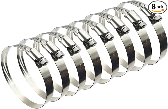 8Pcs 2.5" Adjustable 304 Stainless Steel Duct Clamps Hose Clamp Pipe Clamp Air by EesTeck
