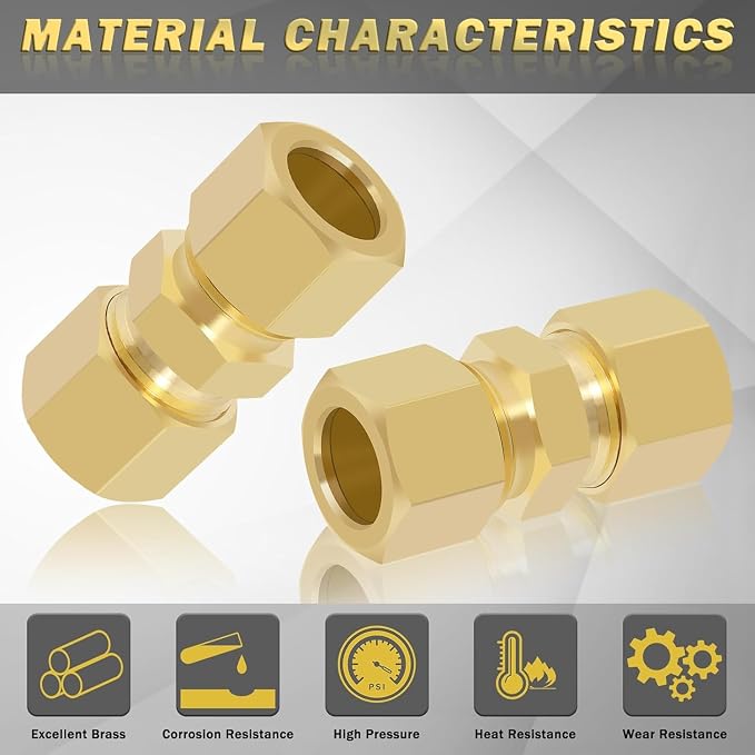 5/16" OD x 5/16" OD Brass Compression Union Fitting, 10 Pack Straight Tube - Image 4