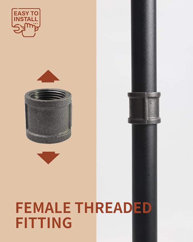Black Cast Iron 1" Pipe Fitting Coupling, DIY Pipe Decor and Furniture - Image 4