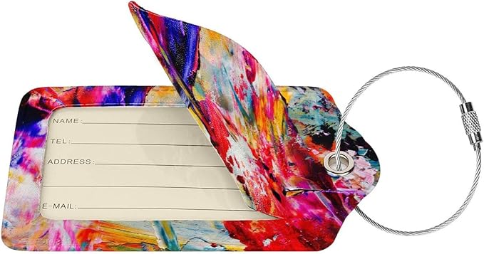 Red Oil-Painting Luggage Tags for Suitcases, Stylish Art Colorful Leather Bag - Image 2