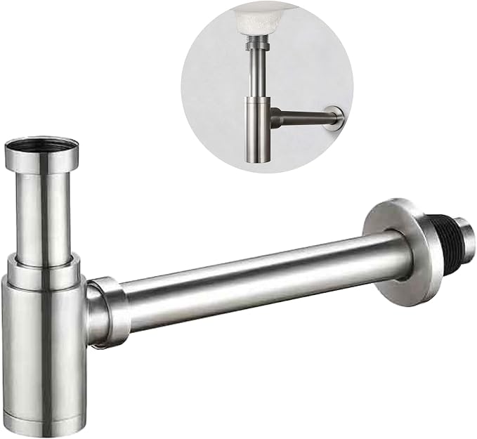 Brushed Nickel Round Bottle P-Trap 1 1/4 Adjustable, Bathroom Sink Waste Drain by Unknown