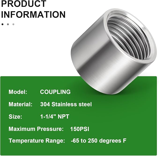 2PCS 304 Stainless Steel Cast Pipe Fitting, 1-1/4" x 1-1/4" NPT Female Threaded - Image 5