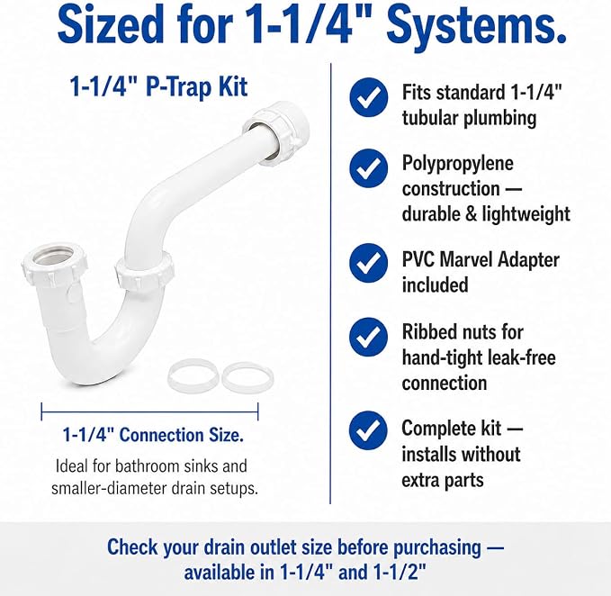 1-1/4 Inch P-Trap Kit, Polypropylene Tubular - Image 5
