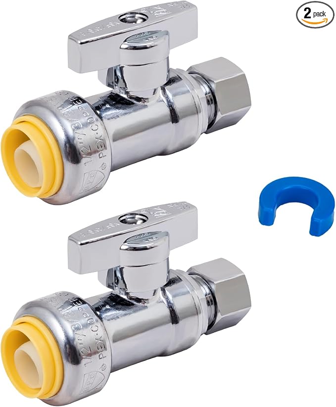 Straight Stop Valve, Water Shut Off Valve 1/2" x 3/8" Comp, Push-to-Connect by SUNGATOR