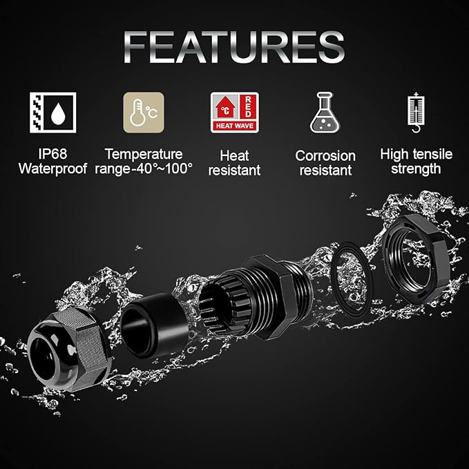 100 Pack NPT 1/4" Cable Glands Waterproof Adjustable 4-8mm Cable Connectors - Image 2