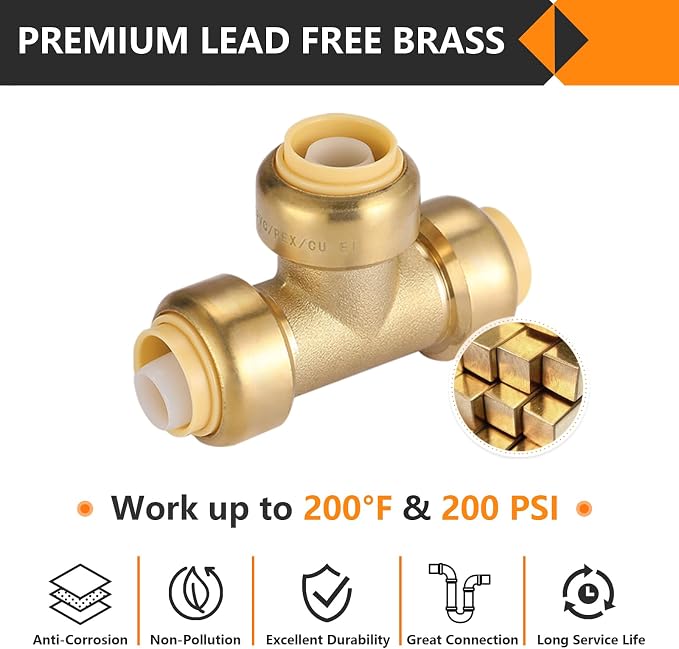 150PC HeSun 3/4" Pushfit Tee, Push to Connect Plumbing Fittings | Brass - Image 3