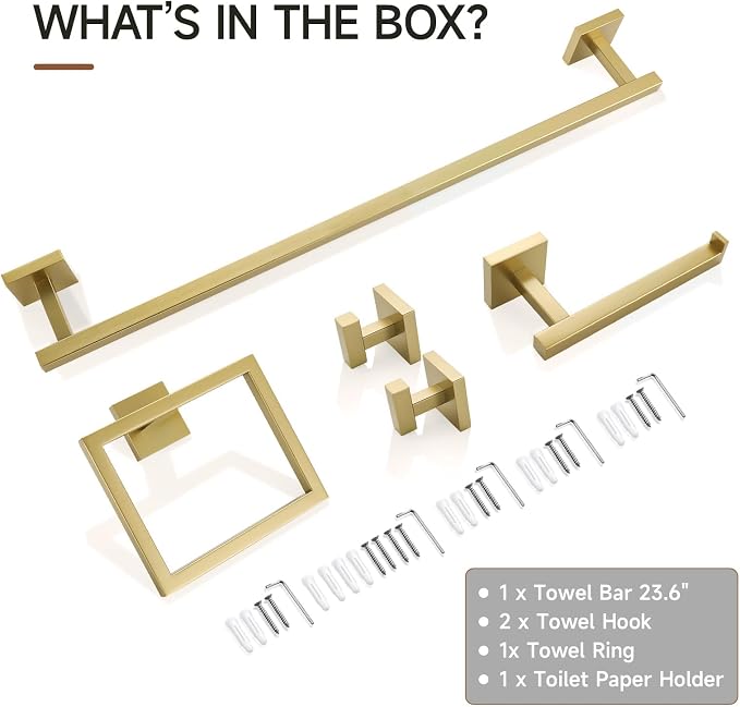 TQKAG 5 Piece Brushed Gold Bathroom Accessories 23.6" Bathroom Hardware Set - Image 8